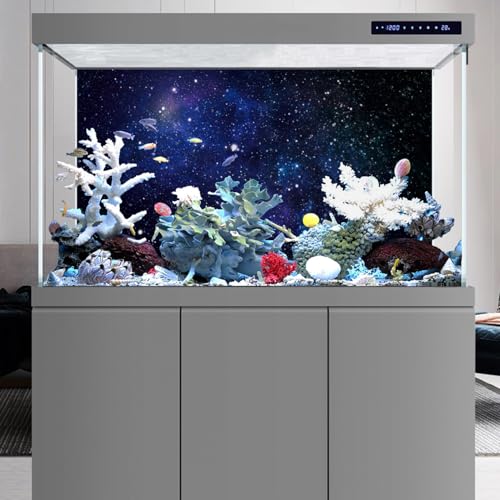 AWERT 36x18 inches Galaxy Aquarium Background Blue Starry Sky Universe Space Fish Tank Background Nebula Stars Terrarium Background - size: 36x18in/90x45cm