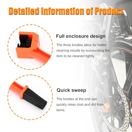 Ziciner Motorcycle Chain Brush, Bike Chain Cleaning Brush with Double-Ended Brushes, Durable Motor and Bicycle Chain Gears Maintenance Cleaning Tool, Motorcycle Accessories (Orange) - color: Orange