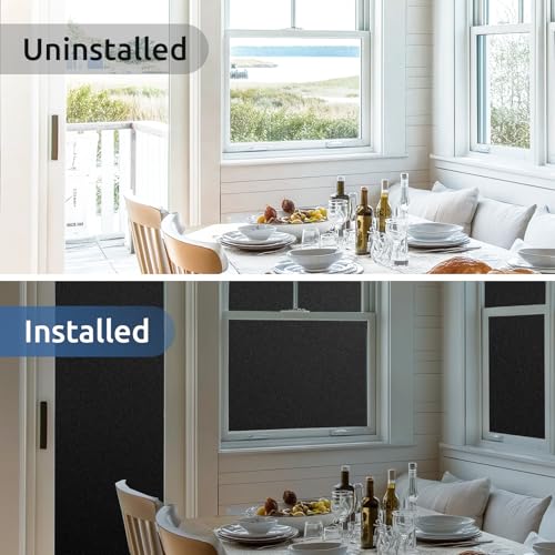 rabbitgoo Blackout Window Film, Removable Window Tint in House Static Cling, Darkening Privacy Heat & Light Blocking, Window Cover Day Sleep for Home Garage Bedroom Black 35.4 x 157.4 Inches - color: Black, size: 35.4" X 157.4"