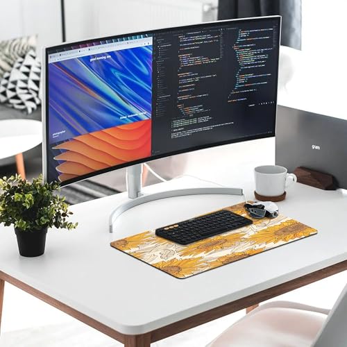 XXL Gaming Mouse Pad Sunflower Vintage Floral Flower XXL Gaming Mouse Pad Large Desk Mat Protector for Desktop, Anti-Slip Rubber Extended Computer Keyboard Mat Writing Pad, 15.7 * 35.4 in,B-1476 - color: B-1476, size: 15.7*35.4 In