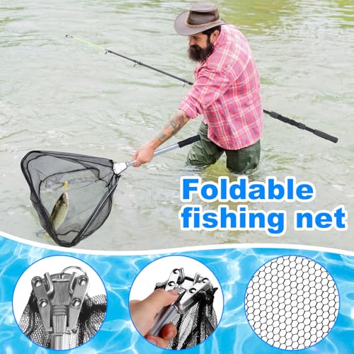 Father's Day Telescopic Fishing Rod Kit, 6.89ft/5.91ft 2 Pcs Collapsible Rod for Him with Landing Net, Tackle Bag, Gloves, Lures, Pliers, Gift for Dad for Saltwater Freshwater Fishing - size: 5.91 FT