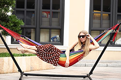 GOCAN Brazilian Single Hammock 1 Person Canvas 200X100cm Total Length 310cm Load 250kg Cotton Hammock for Garden Backyard Outdoor and Indoor - color: Full Color(single)