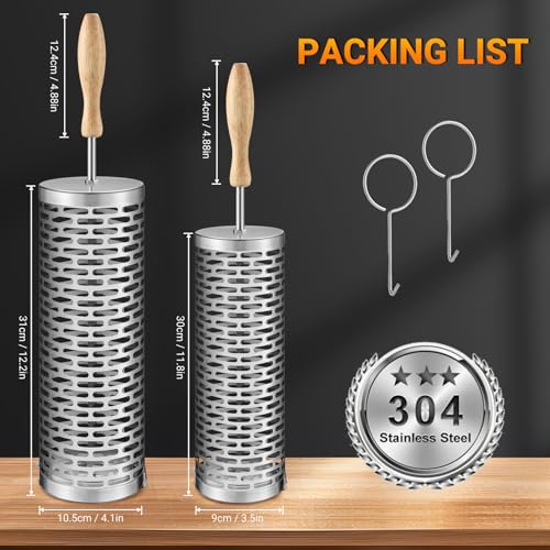 Rolling Grill Baskets,2 Pcs Nesting Grilling Net with Removable Wooden Handle,BBQ Accessories Tools for Vegetables Shrimp,Outdoor Camping Barbecue Rack,Gifts for Men Dad (Rectangle) - size: Rectangle