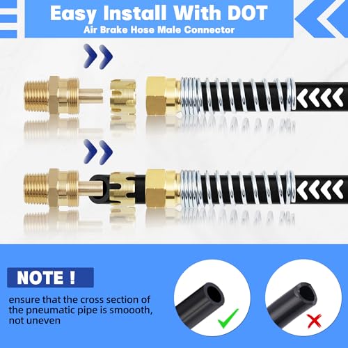 3/8” Hose x 1/2” Male Connector with Spring Guard, Dazakoot 2 Pack Air Brake Hose End Brass Fitting with 2 Pack 3/8” Sleeve Tube - size: 3/8" Hose X 1/2" Male, style: 4PCS KIT