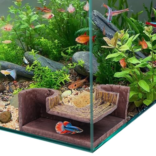Fish Tank Accessories, Resin Natural-Looking Wood-Like Aquarium Cave, Tunnel Cave & Hideout for Aquarium, Fish Tank Decorations for Guppy, Neon Tetra, Corydoras Catfish, Betta