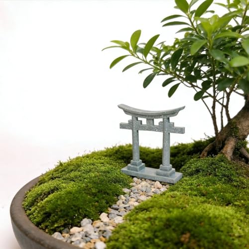 livelyfish Japanese Shinto Torii Gate Fish Tank Decorations Asian Aquarium Statue Decor Japan Shrine Oriental Pagoda Bridge Sandstone Ornament Betta Fish Decorations for Tanks, Grey, S - size: Small-1