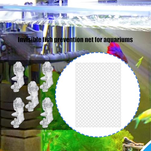 Invisible Anti Jump Netting for Fish Tanks Includes 5 Mounts Clear Covers Aquarium Covers Screen Jump Guard Net