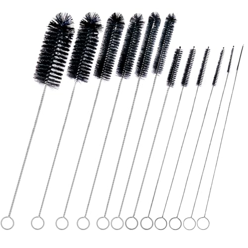 Straw Cleaner Brush Set,12 Pieces Extra Long Pipe Water Bottle Brushes for Cleaning Reusable Drinking Straws,Bird Feeders,Pipes,Black (12pcs Different diameters Set)