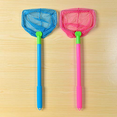 Coopay 2 Pieces Butterflies Fishing Net Catching Bug Floating Bait Beach Nets for Outdoor Playing - color: Blue + Rose Red