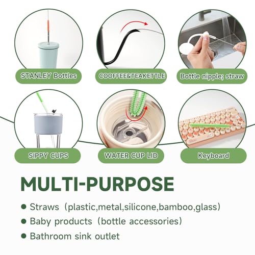 9PCS Reusable Long Colored Straw Cleaner Brush Set 12" Bendable,Capable of Cleaning Various Metal, Silicone, Plastic, Bamboo,Glass Straws Tubes Diameters Ranging from 4-16mm
