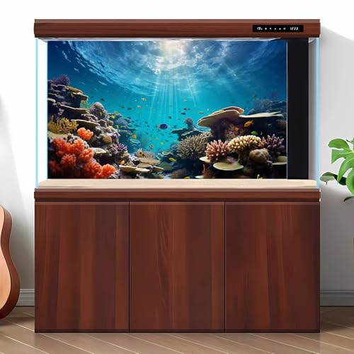 Under The Sea Fish Tank Background Deep Ocean Coral Reef Aquarium Background Undersea Rock Cave Sunray Terrarium Backgrounds Tropical Fish Ocean Aquarium Backdrop for Fish Tank Backgrounds 24x12in - color: Ocean Brown, size: 24(W)x12(H)inches/ 60(W)*30cm(