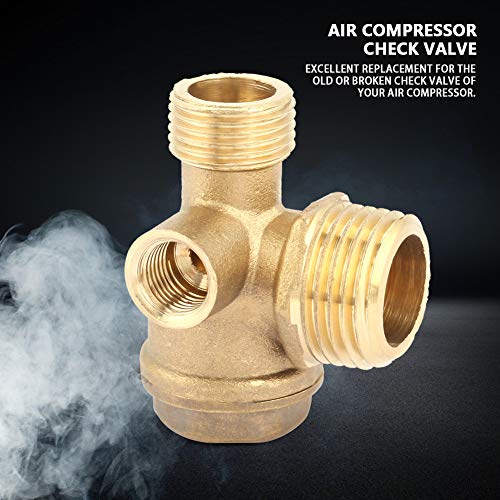 Air Compressor Check Valve, 3-Way Brass Male Threaded Air Compressor Check Valve Tube Central Pneumatic Tool G1/2" x G3/8" x G1/8"