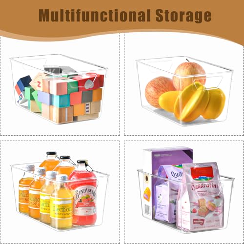 Freebat 12 Pack Middle Organizers and Storage, Pantry Organization and Storage Bins, Cabinet Organizer, Clear Plastic Storage Containers with Handle，Acrylic Storage Bins for Cabinet, Fridge - color: Mid 12pack
