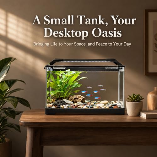 3.5 Gallon Betta Fish Tank, All in One Aquarium Starter Kits with Back Filter, Adjustable Pump, 25W Heater, Thermometer Strip, LED Light with Timer & Water Changer Kit, Nano Fish Tank, AIO Aquarium