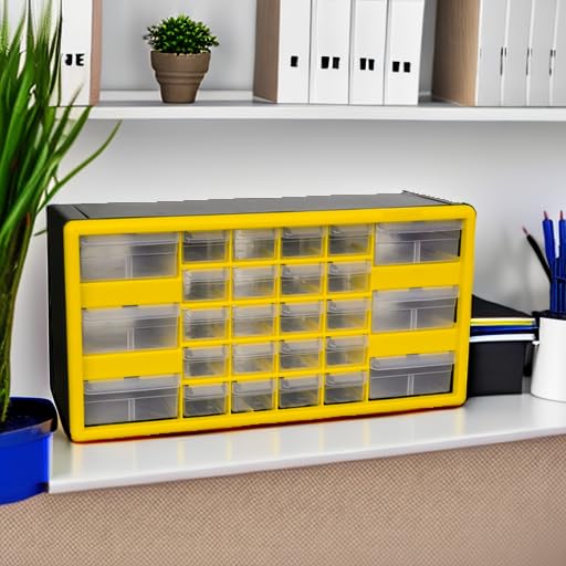 Akro-Mils 26-Drawer Plastic Drawer Storage Cabinet for Garage Organization, Bead Organizer, Building Bricks Storage, Teacher Toolbox, Makeup Organizer, 20" W x 6" D x 10" H, 10126 Yellow - color: Yellow, size: 26 Drawer, style: 1 Pack