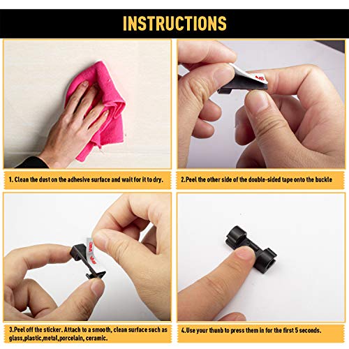 Cable Clips with Strong Self-Adhesive, XIAOXI Cable Management TV PC Wire Holder Sticky Tidy and Organizer Cord and Wires - 40 Pcs (Black) - color: Black