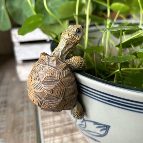 Realistic Handcrafted Resin Turtle Planter Hanger Figurine, Lifelike Climbing Turtle Decor for Indoor Outdoor Planter, Bonsai, Fish Tank, Aquarium, Garden, Courtyard and Pond Decoration