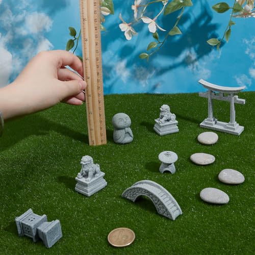 NBEADS 11Pcs 7 Styles Mini Zen Garden Accessories, Garden Decor Micro Landscape Fish Tank Lion Bridge Door Pagoda Figurines for Landscape Balcony Garden Fish Tank Decoration