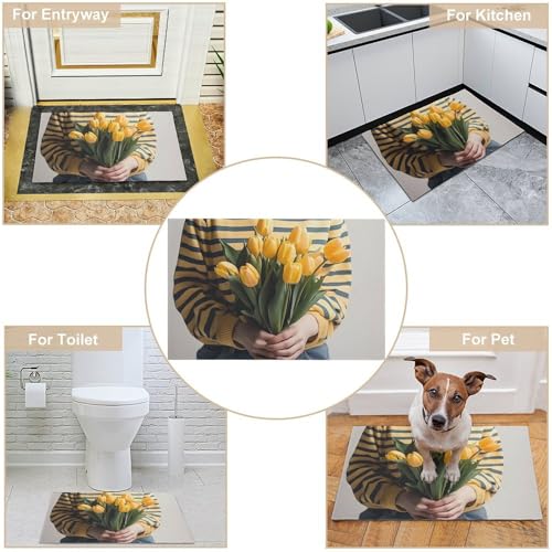 Outdoor Door Mat 15.7" X 23.6" Non-Slip Doormat Yellow Bouquet Front Door Mats Quick Dry Welcome Mats for Outdoor Indoor Entrance Mat Home Decor Floor Mats for Patio - color: Yellow Bouquet