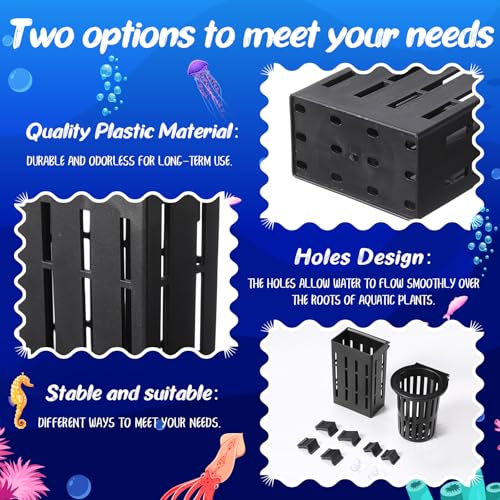 Chunful 12 Set Upgraded Large Aquarium Plant Holder Contain 12 Hanging Aquatic Pot with 72 Hooks and 24 Aquatic Planter Suction Cups for Fish Tank Aquarium Cultivation and Aquascape Decoration (Black) - color: Black
