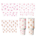 Pink Bows UV DTF Stickers - 3 Sheets Coquettte Bow Uvdtf Cup Wraps for 40 oz Glass Water Bottle, Cute Bear Flowers Waterproof Transfer Sticker DIY Coffee Mug Journal Guitar Craft Decals Decoration - style: Bows