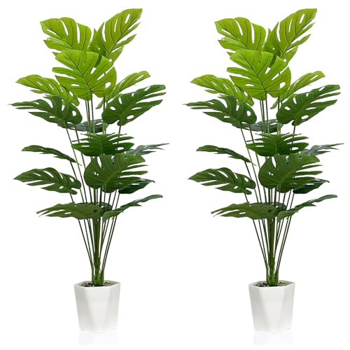 SAJANDAS Set of 2 Artificial Monstera Deliciosa Plants in Pots, Fake Tropical Palm Tree with Greenery Leaves Stems, 43 Inch Faux Swiss Cheese Floor Plants Indoor for Home, Office, Store Decor - size: 43 inch