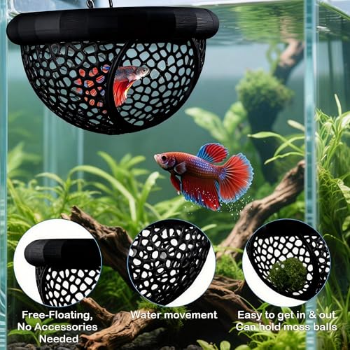 2 Sizes Floating Betta Fish Hide and Shrimp Cave – 3D Printed Aquarium Hammock, Floating Feeder Ring, and Resting Shelter for Nano Aquariums & Fish Tank Decorations (Black) - color: Black