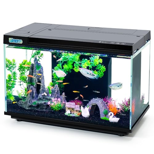 17.6x9.7x11.3 in Fish Tank Kit Complete Aquarium for Betta Fish Goldfish | Real-Time Temp Display, 3-Speed Water Pump, Smart Storage, Flexible Filter, 6 Color Lights