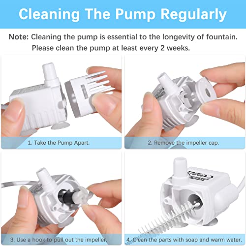 HAPUP Cat Water Fountain Pump Silent DC5V Original Pet Drinking Fountain Replacement Pump (170L/H) with 6.5ft USB Power Cord for 61OZ/1.8L HAPUP Dog Water Fountain Fish Tank Hydroponics (No Adapter)