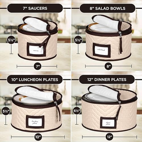 China Storage Containers 5-Piece Set Moving Boxes for Dinnerware, Glasses, Plates, Mugs and Saucers Sturdy Quilted Microfiber Dish Organizer with Dividers for Seasonal Storage - Holds Set of 12 - color: Beige