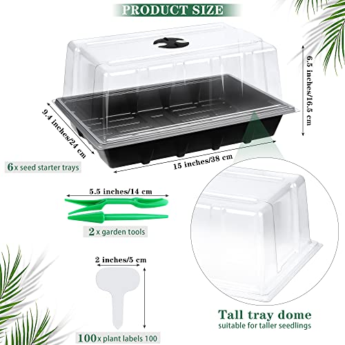 Hahood 6 Packs Seed Starter Tray Kits with Humidity Dome, Plastic Germination Growing Trays with Plants Labels, Planting Tools for Seeds Growing Starting, Germination and Seedling Propagation - color: Black