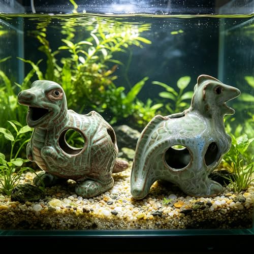 M2cbridge Aquarium Ceramic Cave Rock for Betta Shrimp Cichlid Fish Hideout Decor (T-Rex 2pcs) - color: T-rex 2pcs