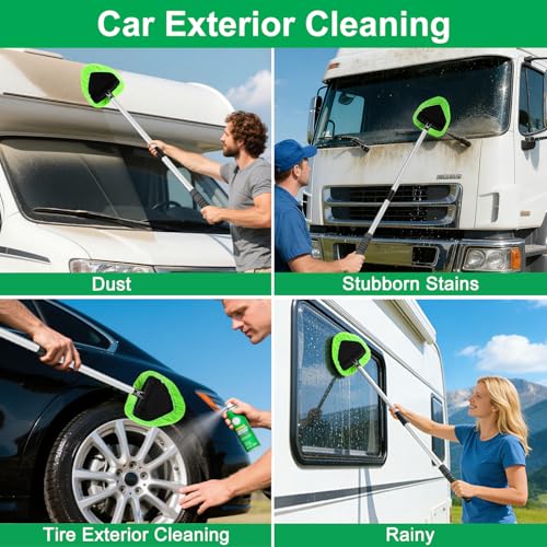 XINDELL 29-inch Windshield Cleaner Tool – Car Interior Window Cleaning Kit with Extended Long Handle & 4 Microfiber Pads, Auto Wiper Windshield Brush for Car, Trucks, SUVs, RVs & Home - size: 29in