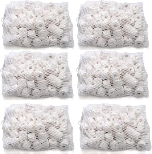 TOPZEA 6 Lb Aquarium Filter Media Ceramic Rings, Premier Bio Filter Medias with Zipper Mesh Bags for Koi Pond, Canister, Fish Tank Filter, Pure White