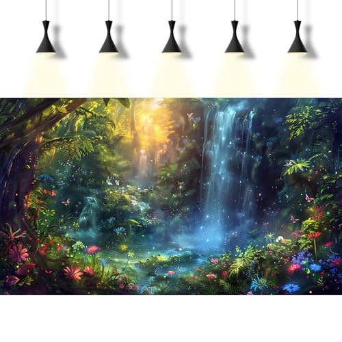 Fantasy Forest Aquarium Background Jungle Waterfall Lake Fish Tank Background Enchanted Forest Vibrant Flora Ethereal Weaves Reptile Tank Backgrounds Greenery Oasis Terrarium Backgrounds 24x12in - color: Dark Green_Blue, size: 24(W)x12(H)inches/ 60(W)*30c