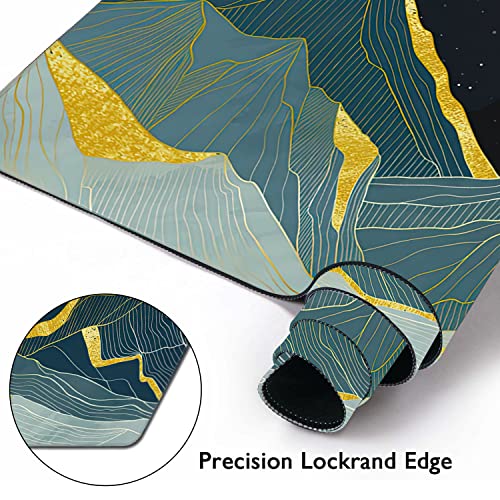 Golden Line Art Mountain at Night Large Mouse Pad Extended Gaming Mouse Pad Waterproof Desk Mat with Stitched Edge,Non Slip Base Keyboard Mouse pad for Home Office 35.4" X 15.7" - color: Golden Line Art Mountain at Night