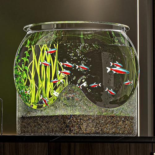 Fish Bowl P-lastic, Clear Round Shatterproof Desktop Aquarium Betta Fish Bowl for Centerpiece Home Decor - size: 19x19x16.6cm