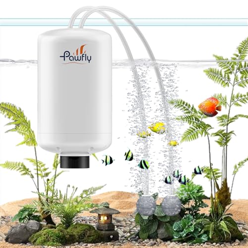 Pawfly Aquarium Air Pump, 80 GPH Fish Tank Air Pump for Tank up to 120 Gallons, Ultra Quiet Adjustable Oxygen Pump with Airline Tubing, Air Stone & Check Valve, Aerator for Fish - size: 3.5 W (Up to 120 Gallons)