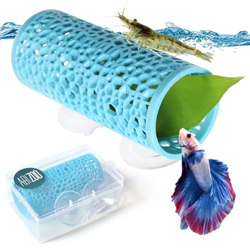 Abizoo Betta Fish Tunnel Hideout for Aquarium Decoration Hollow Coral Design Smooth Finish, Fish Tank Accessory Habitat Cave for Betta Shrimp Guppies Neon Tetras Zebra Danios and Other Small Fish - color: Light blue