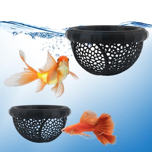 2 Pcs Floating Betta Hammock, 3D Printed Aquarium Betta Fish Hammock with Feeding Ring & Hide Cave, Dual Size Betta Fish Tank Accessories for Betta, Shrimp & Small Fish Resting & Feeding (Black)