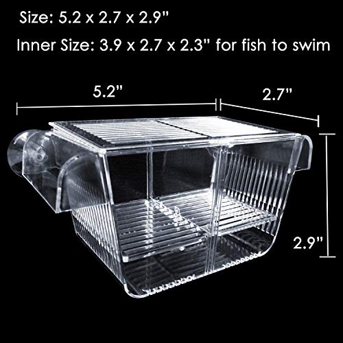 capetsma Fish Breeding Box, Acrylic Fish Isolation Box with Suction Cups, Aquarium Acclimation Hatchery Incubator for Baby Fishes Shrimp Clownfish and Guppy... Small Size (S) - size: S