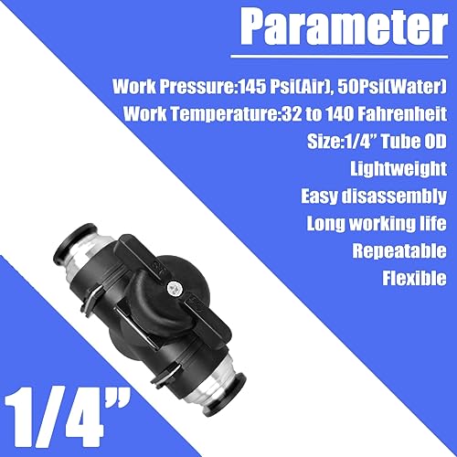Pneumatic Valve 1/4 inch Push to Connect Fittings Ball Valve Air Flow Control Valve Air Quick Connect Air Line Fittings (5Pcs)