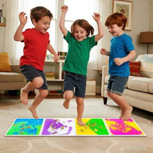 Liquid Sensory Floor Tiles for Kids Ages 3+ - Colorful Liquid Play Mat with Glitter & Sea Creatures, 11.8"x11.8" Interactive Fidget Pad, Birthday Gift for Toddlers Boys Girls(4-Pack) - style: Ocean Tiles (4-Pack)