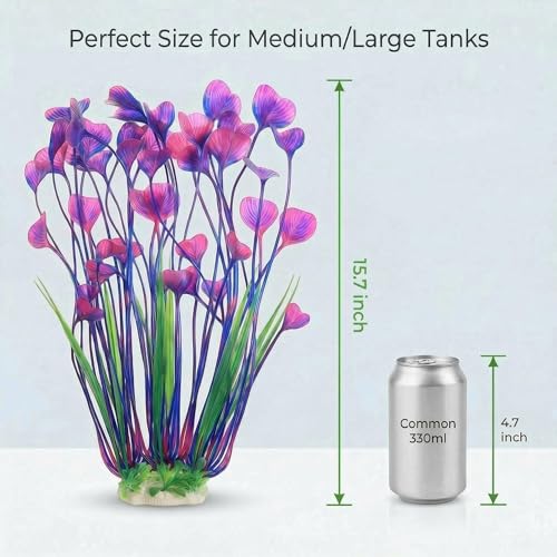 2 Pack Artificial Aquarium Plants, 15.8 Inch Tall, Seaweed, Wine Red, Plastic, Weighted Ceramic Base, for Aquarium, Indoor - color: Wine Red