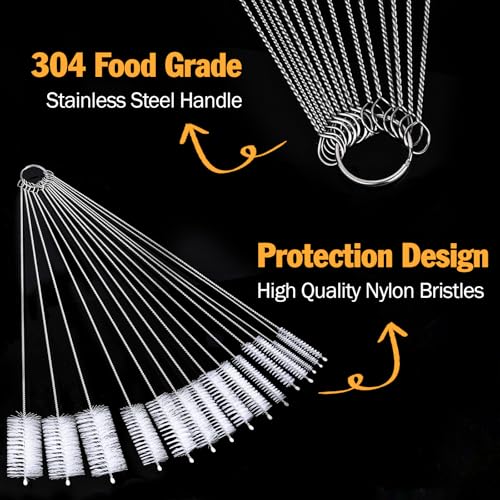 AZEN 15 Pack Straw Cleaner Brush Set, 12 inch Extra Long, 5 Different Diameters Reusable Cleaning Brush for Sippy Cup, Water Bottle and Tubes