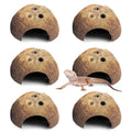 Natural Coconut Reptile Hideouts Lizard, Coco Hut Hermit Crab Hut Aquarium Fish Hide Cave for Small Reptile Crested Gecko Leopard Gecko Spider Snail Climber Toys (6 PCS Natural Surface)