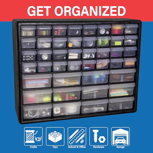 Akro-Mils 44-Drawer Plastic Drawer Storage Cabinet for Garage Organization, Bead Organizer, Building Bricks Storage, Teacher Toolbox, Makeup Organizer, 20" W x 6" D x 16" H, 10144 Black - color: Black, size: 44 Drawer, style: 1 Pack