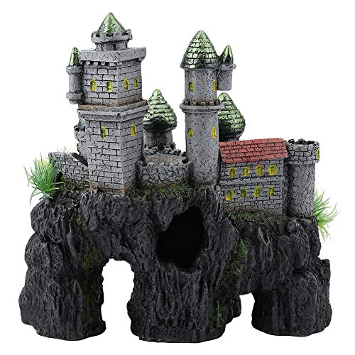 Tnfeeon Castle Aquarium Decoration - Large Resin Castle Decor Mountain View Aquarium Ornament with Fish Hideaway