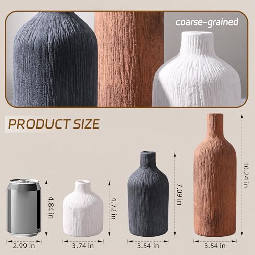 Ceramic Vase Set, 3Pcs Flower Vases for Modern Boho Farmhouse Decor, Decorative Vases for Pampas Grass & Dried Flowers, Distressed Finish - color: L