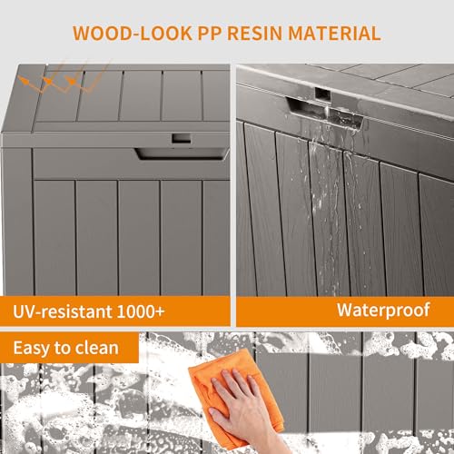 PatioZen 31 Gallon Resin Deck Box, Lockable Patio Outdoor Storage Box for Furniture, Garden Tools and Tools Storage, Waterproof Outside Storage Boxes - Grey - color: Grey, size: 31 Gallon